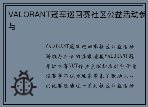 VALORANT冠军巡回赛社区公益活动参与