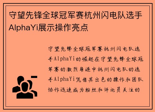 守望先锋全球冠军赛杭州闪电队选手AlphaYi展示操作亮点