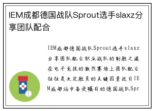 IEM成都德国战队Sprout选手slaxz分享团队配合